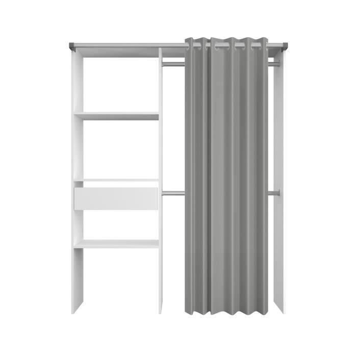 ARTIC Dressing Room with Curtain - White - 1 Column + 2 Wardrobes + 1 Drawer - EKIPA