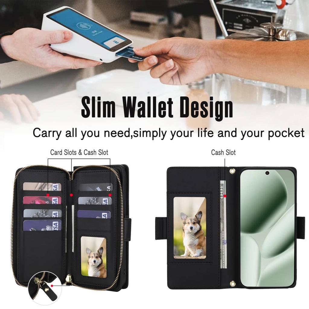Crossbody Wallet Case for Google Pixel 10 9 Pro XL 9A 8A 8 Pro RFID Blocking Zipper Flip Cover Card Holder Kickstand Purse