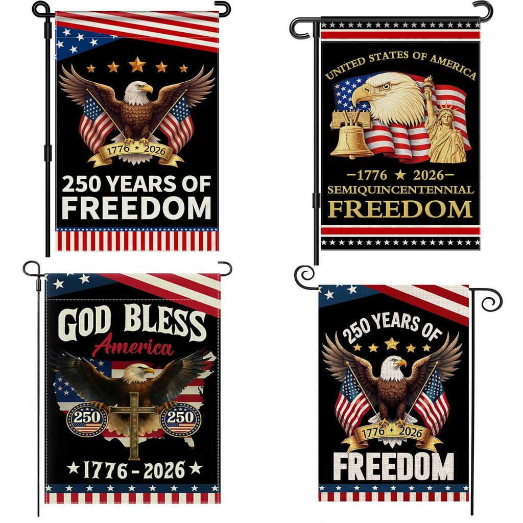 4PCS 250 Anniversary USA American Flag 12 X 18 Inch Patriotic Banner Patriotic Yard Sign for 4th of July Decorations