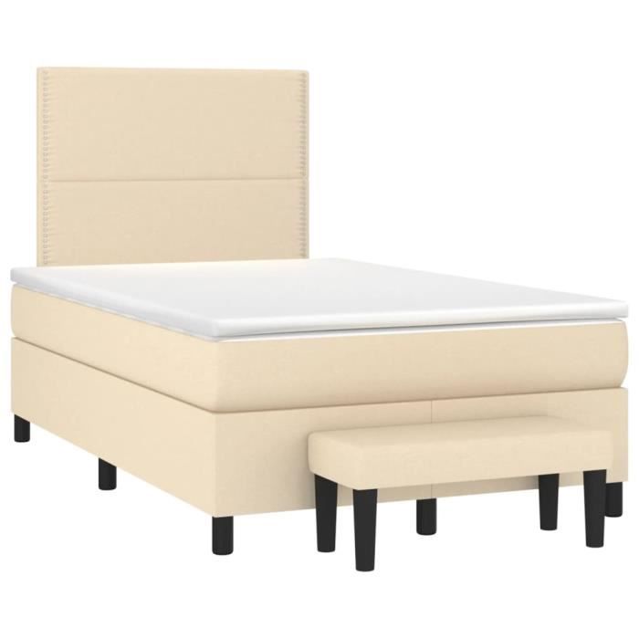 3136506 vidaXL Lit à sommier tapissier avec matelas Crème 120x200 cm Tissu