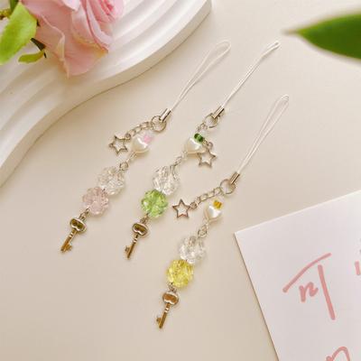 1pc Strap Wrist Lanyard Cute Flower Phone Chain Lucky Hanging Cord Fashionable Acrylic Bracelet Keychain