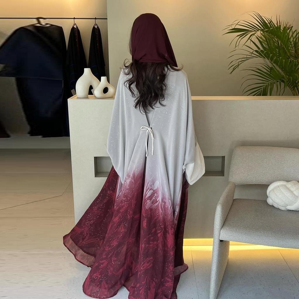Verlaufend Glänzender Sommer Abaya Cardigan Robe 2025 - Lange Modische Überwurf Oberbekleidung