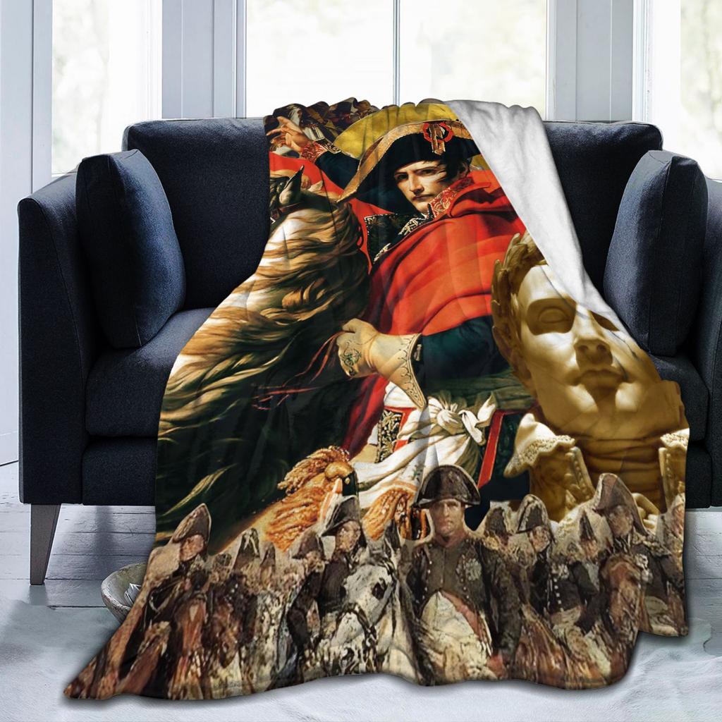 Napoleon Bonaparte Crossing the Alps Fleece Throw Fashion Blanket Art for Home Knitted Fashion Blanket Car Lightweight Multifunction