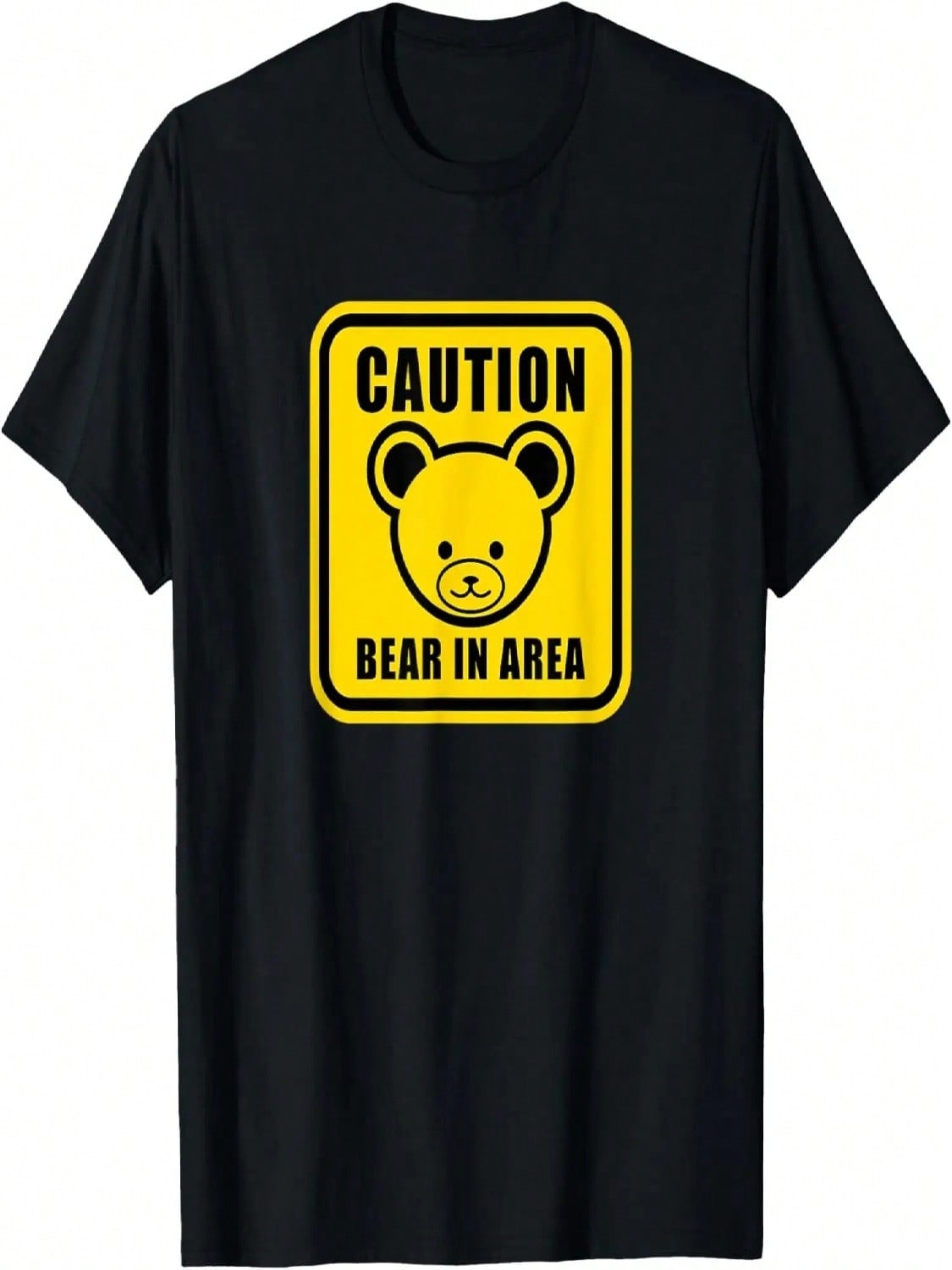 Cartoon Black Yellow Teddy Bear Warning Sign Graphic T-Shirt S разноцветный