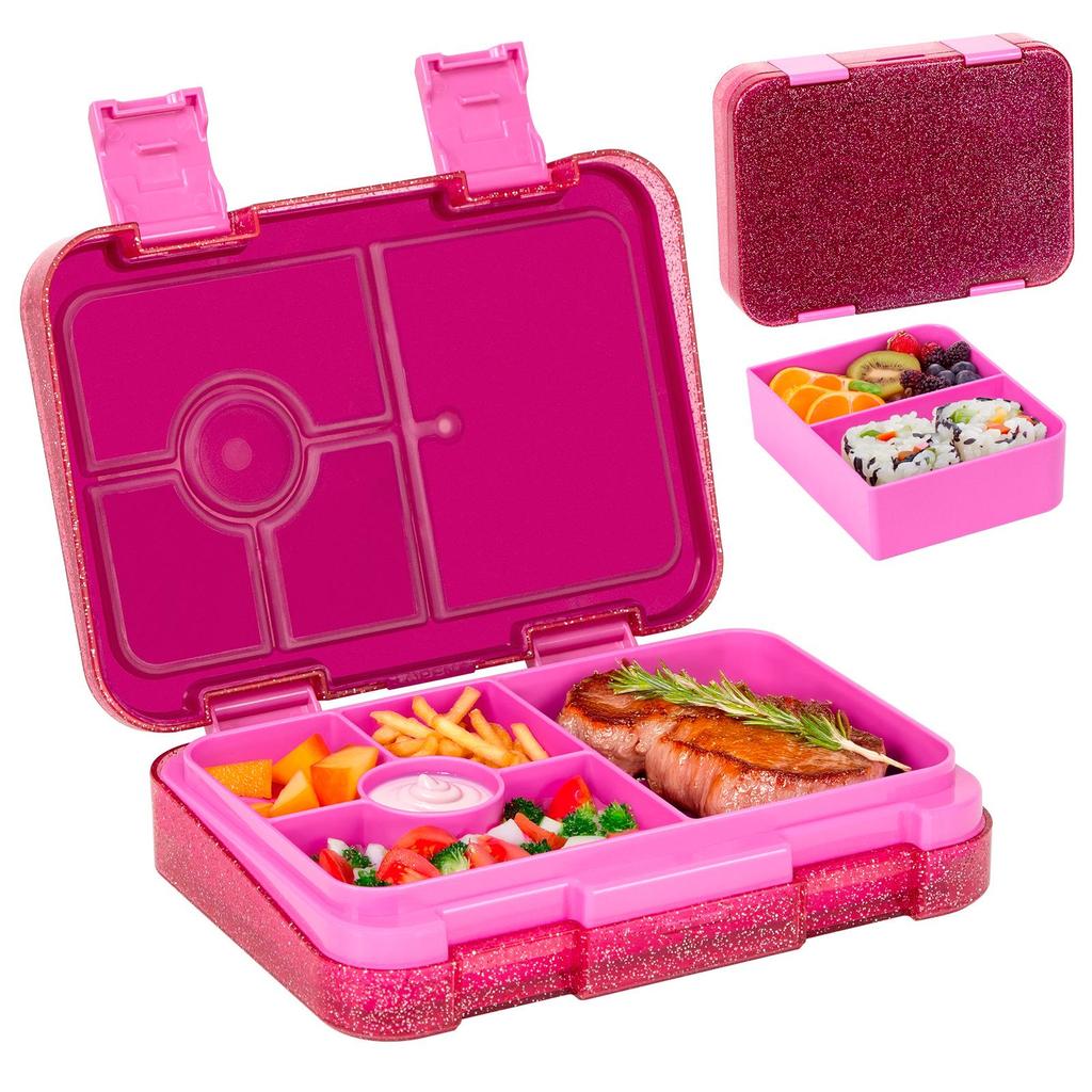 Kinder Glitzer Doppel-Schnallen Bento-Lunchbox - Tragbar, Mikrowellengeeignet, Großes Fassungsvermögen