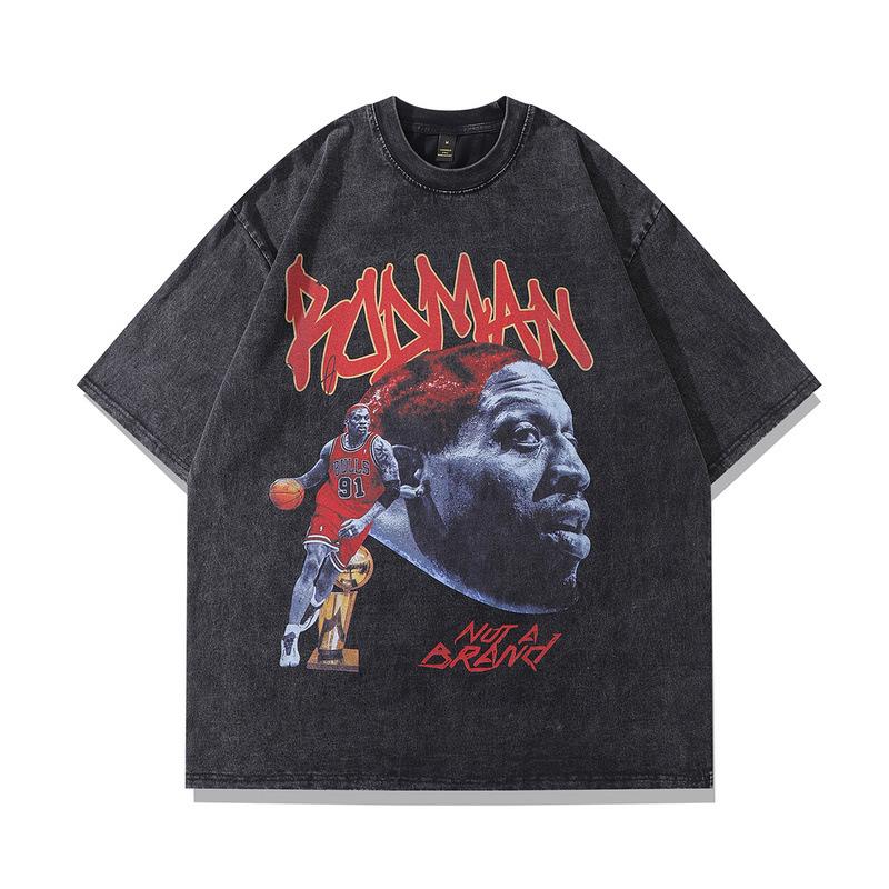 American Street Style Rodman Character Retro Short-Sleeved Men'S And Women'S Ins High Street Washed Old Loose T-Shirt