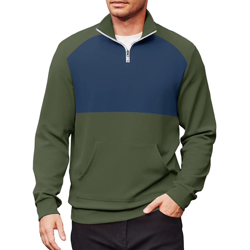 Men's Casual Long-Sleeved Collared Quarter-Zip Sweatshirt