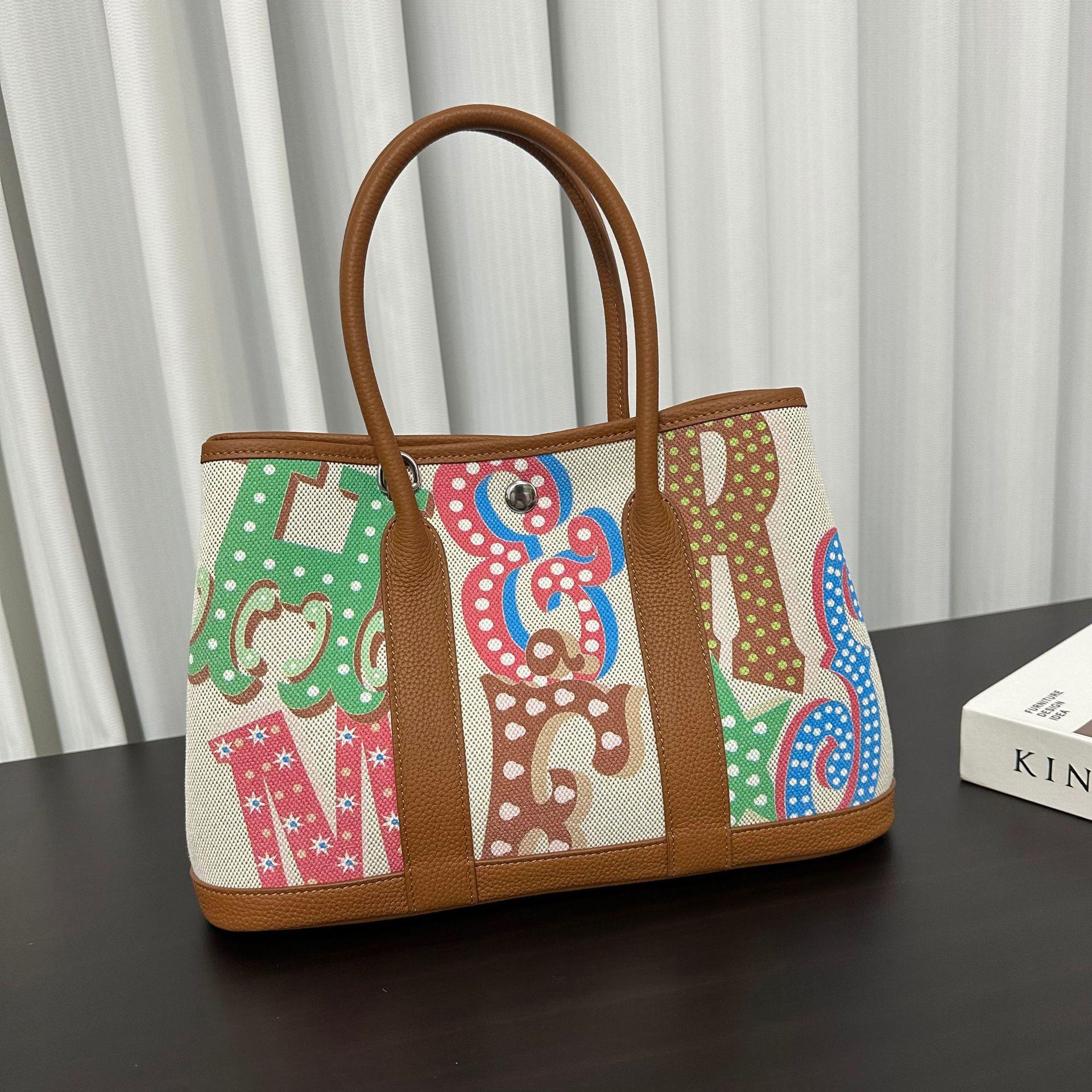 

Сумка-тоут для женщин с цветным граффити и садом, большая вместимость, новая кожаная универсальная ручная холщовая сумка 30x19x14cm