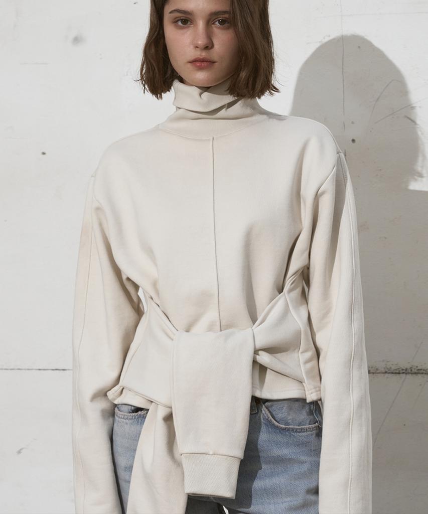 SIGREAT Layered Sleeve High Neck Pullover_Ivory