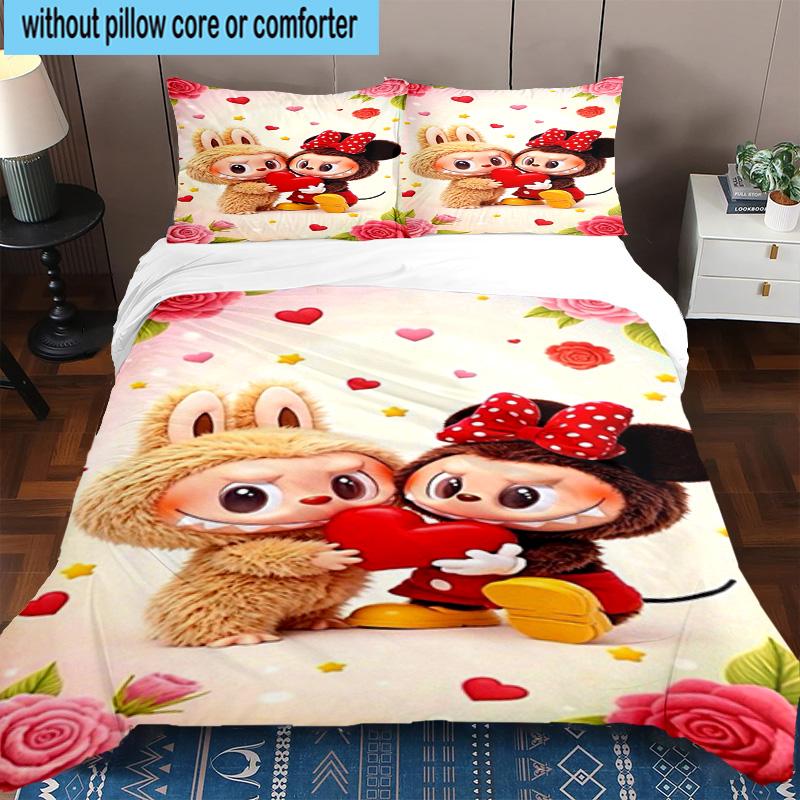 3PCS Labu-bu Friends Adventure 3pcs Bedding,Including 3PCS Duvet Cover And 2pcs Pillowcases Perfect for Christmas,Ideal for Bedroom, Dormitory