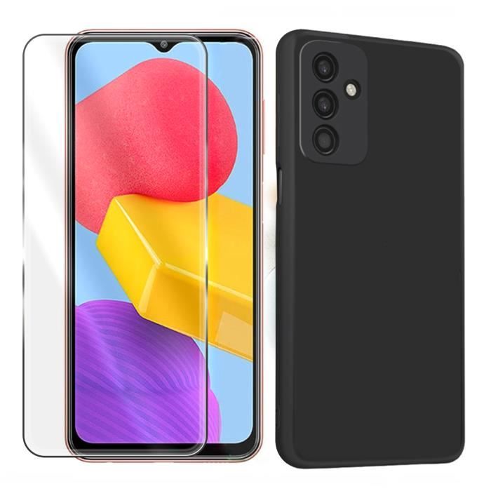 Coque de protection - Yuan Yuan - Samsung Galaxy M13 4G - Silicone Noir - Lot de 2 verre trempé - Ultra-fin 9H