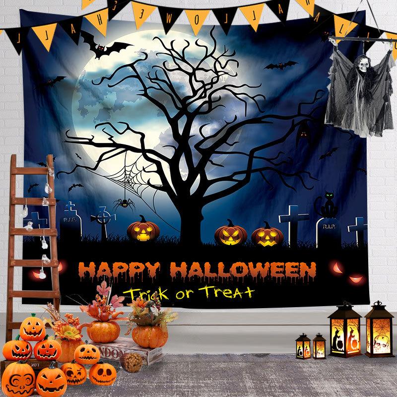 Halloween Decor Tapestry Spooky Pumpkin Lantern Wall Tapestry Home Decor Hippie Horror Tapestry Room Wall Decor Backdrop Fabric