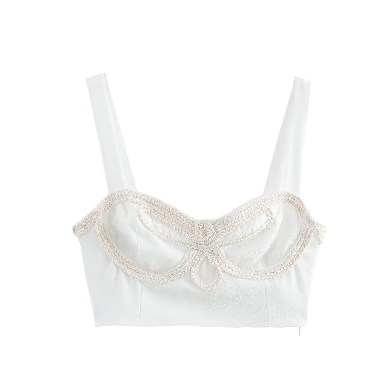 

Весна 2025 Женская Европейская и Американская Мода Простой Короткий Топ на Бретелях Small белый