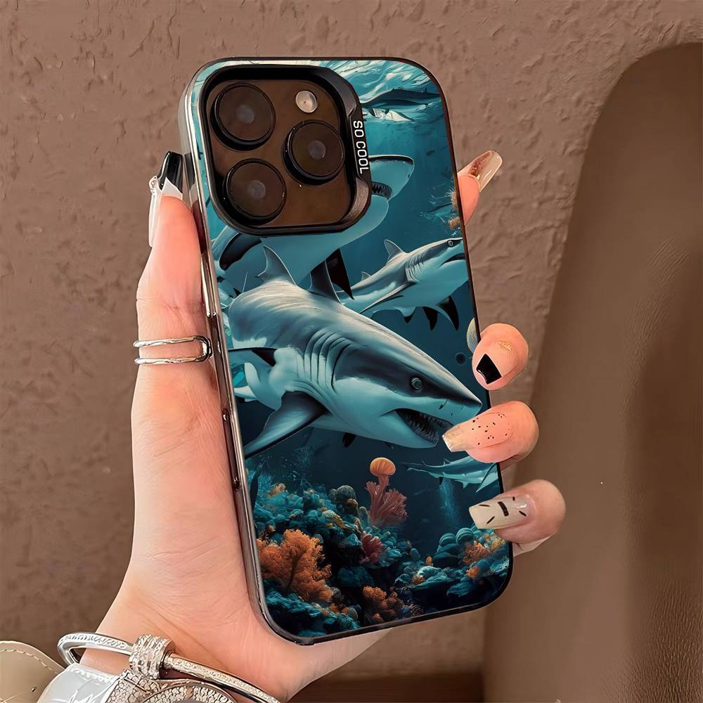 Shark Phone Case for iPhone 17 17Air 16 15 14 13 12 11 Pro Max Plus Colorful Silver