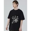 Schwarzes T-Shirt mit Sternenmuster und Grafiktext für Freizeitkleidung