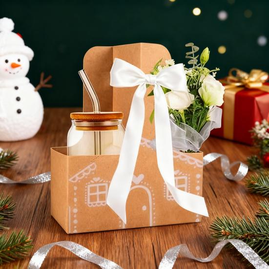 Gingerbread Drink Holder 2 Cup Drink Carrier with Handle Foldable Gingerbread House