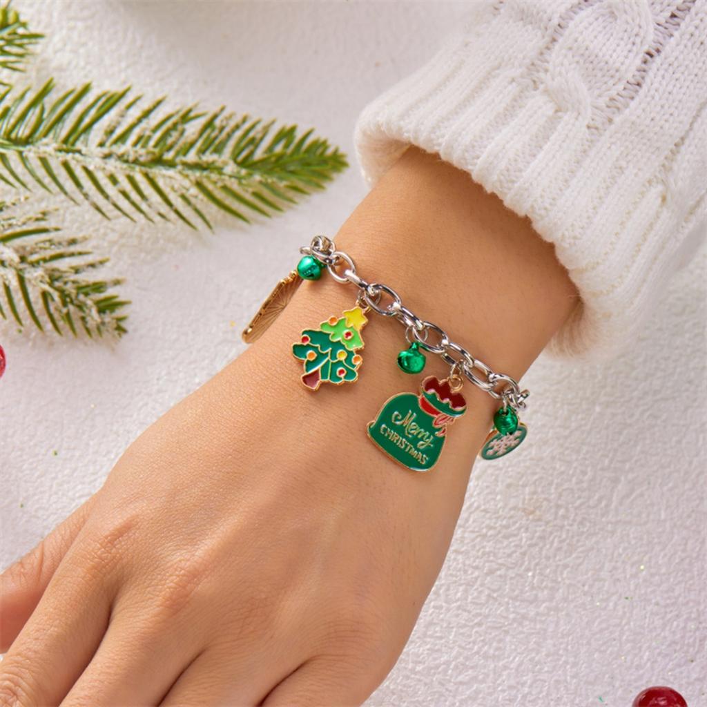 Christmas Red Green Bells Chain Bracelet Deer Bulb Crutch Santa Claus Tree Snowman Wreath Snowflake Bangle Jewelry For Women Men