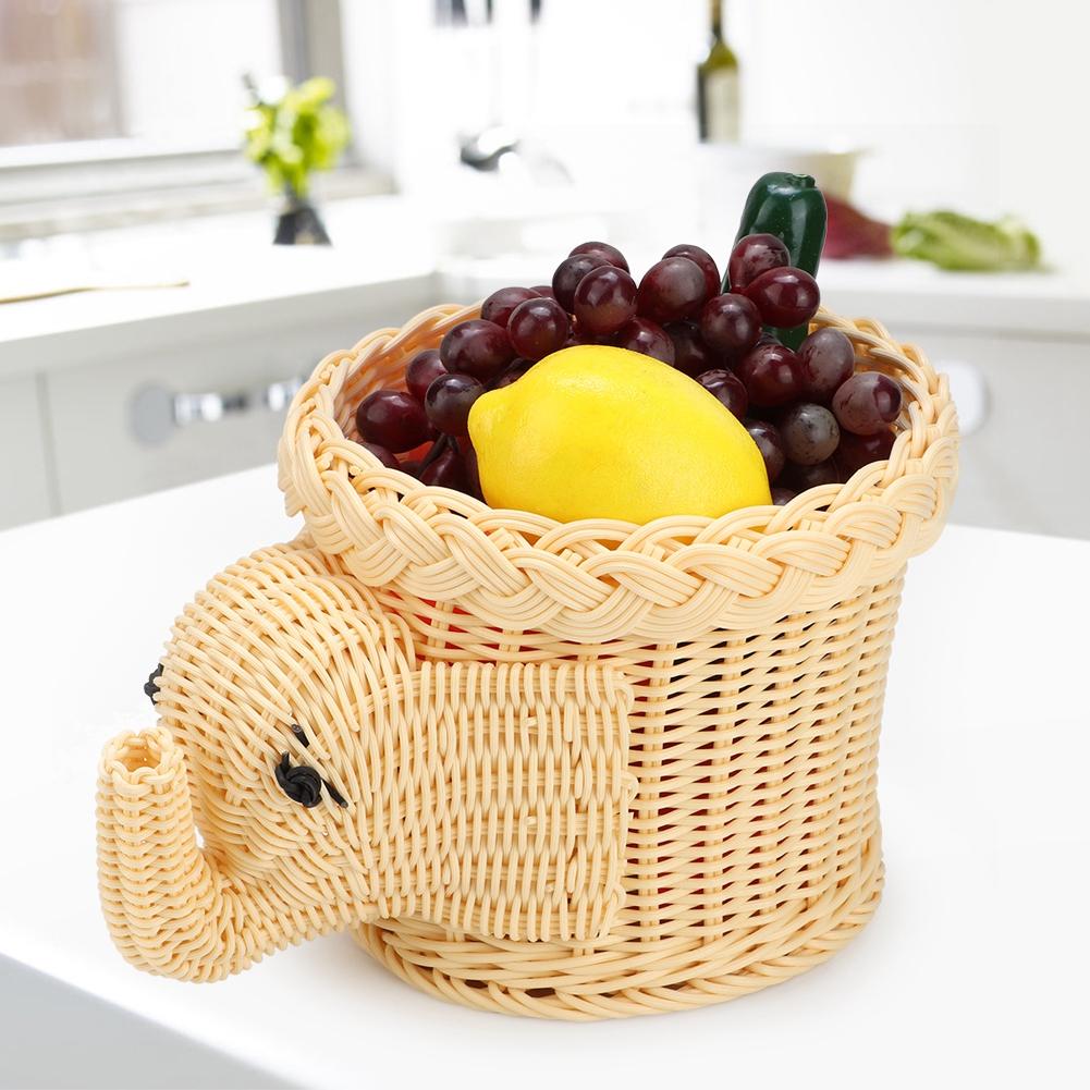 Cartoon Elefantenform Rattan Brot Obst Snacks Aufbewahrungskörbe Lebensmittel Servierkörbe(Braun)