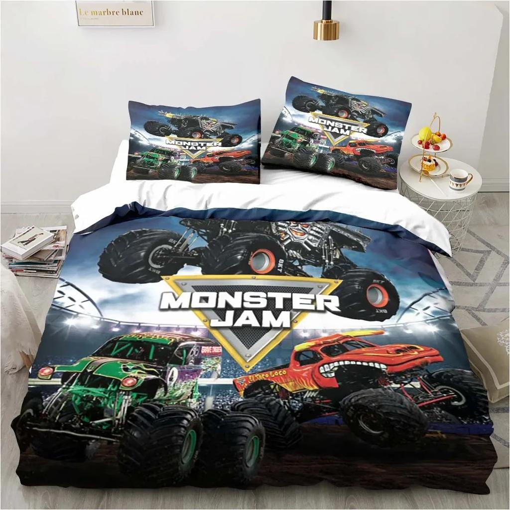 Cartoon Monster Trucks Duvet Cover Pillowcase Cars Bedding Set Boys Girls Bedroom Decoration Kids Gift Single Double King Size