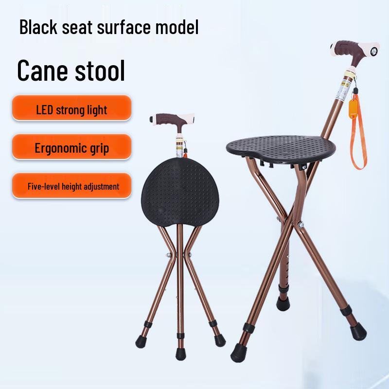 Lightweight Multi-Functional Cane Stool with Anti-Slip Grip & Light for Elderly