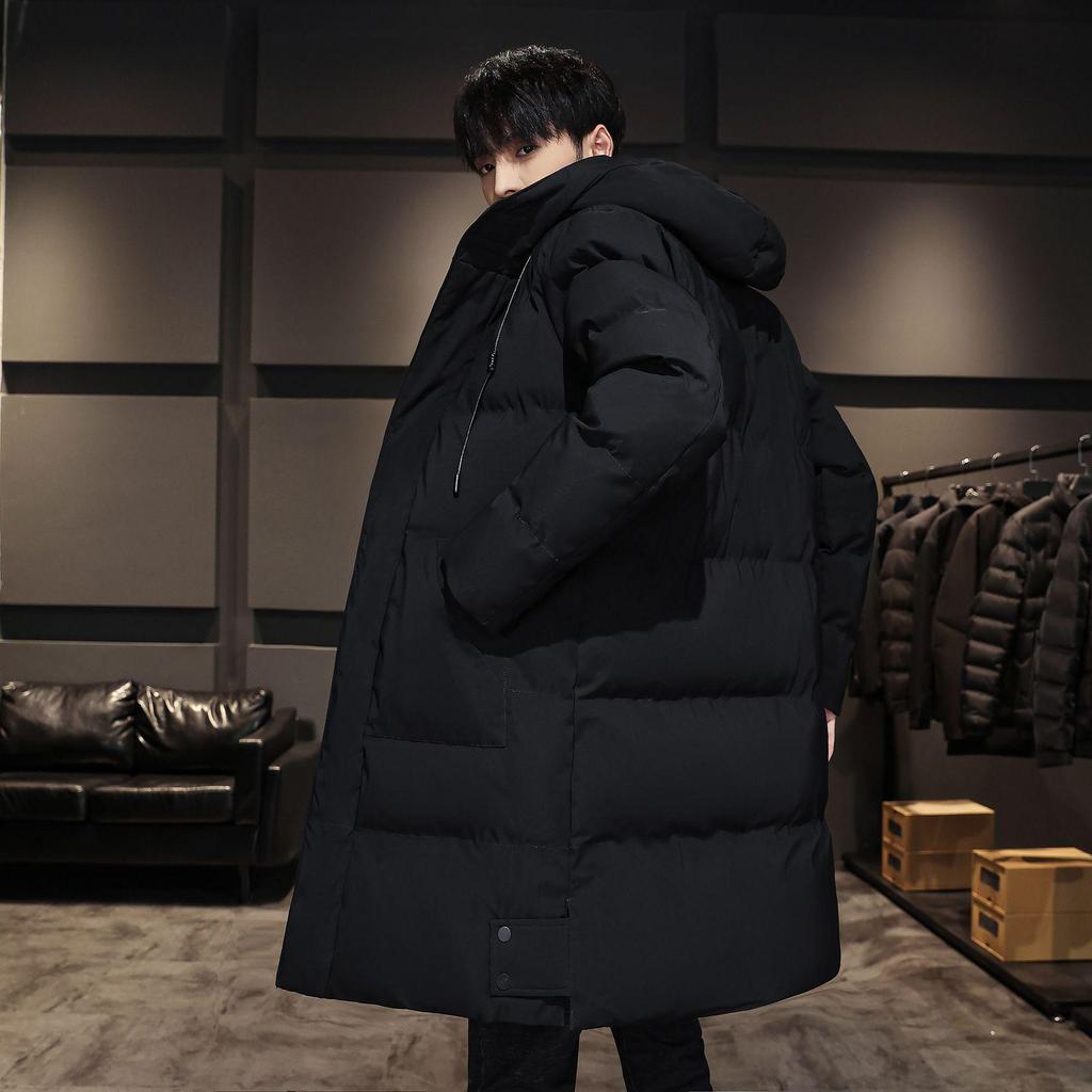 2025 Men's Mid-Length Hooded Winter Jacket - Thick Plus Size Cotton-Padded Coat