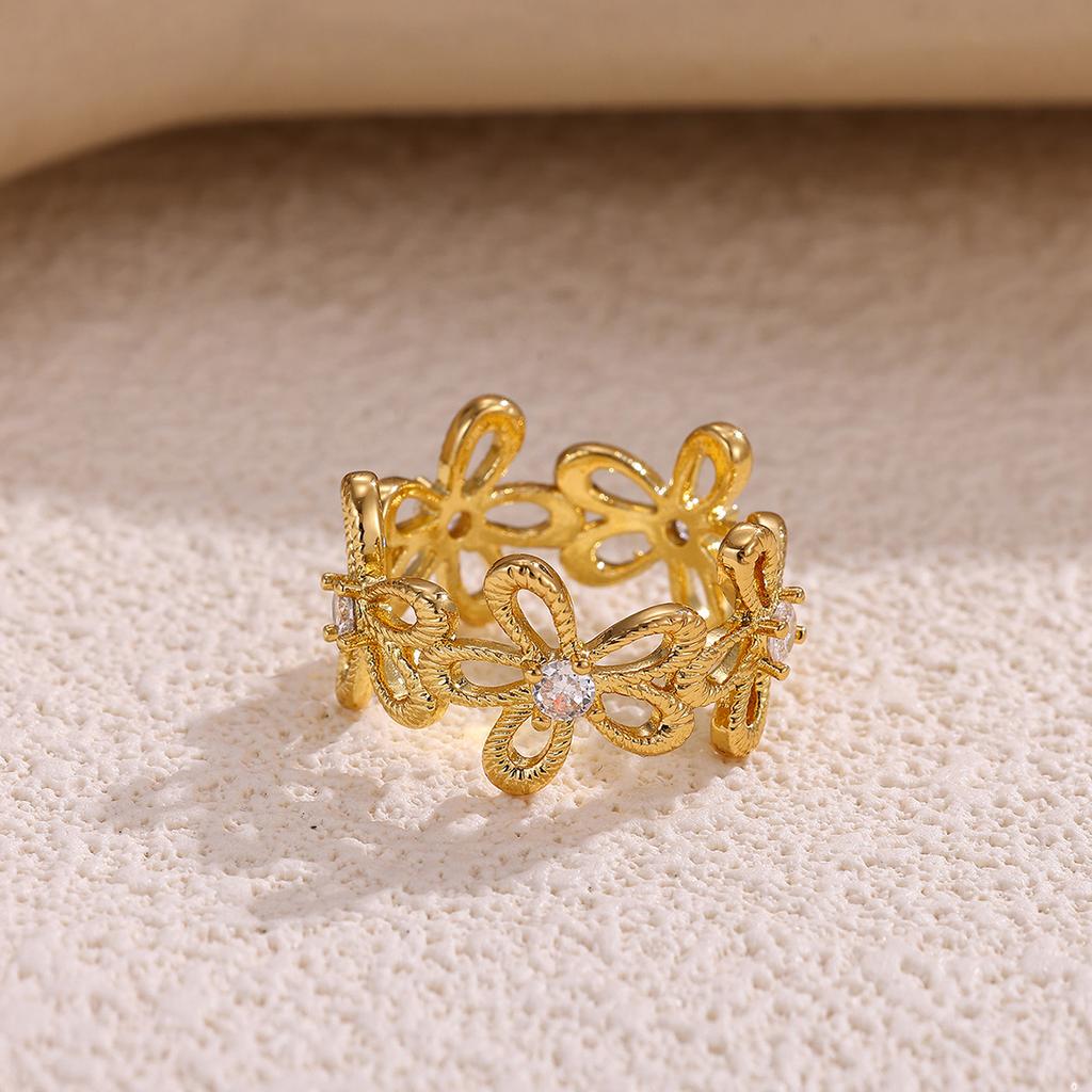 Minimalist Corss Hollow Opening Rings For Women Flower Buds Anillos Fashion Ring Gold Color Romantic Jewelry Party Punk Gift
