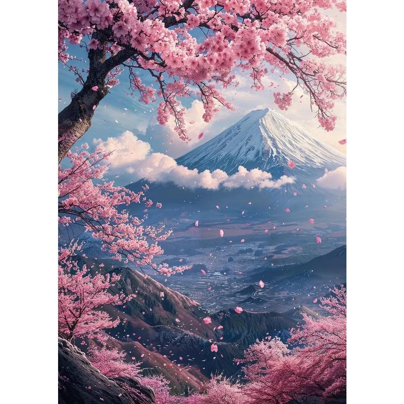 Pink City Asian Travel Japanese Cherry Blossoms At Mount Fuji Poster Light Prints Canvas Painting Wall Pictures Home Room Decor