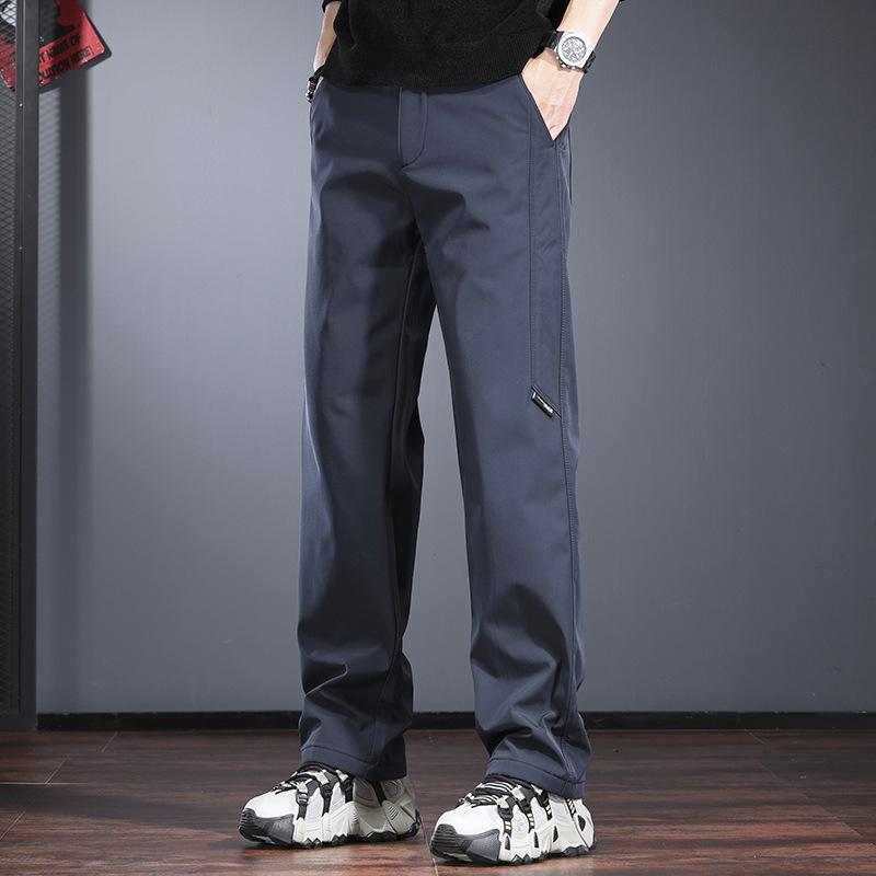 High-end Three-proof Casual Pants Men's Autumn and Winter Loose Straight Charging Trousers Light Outdoor Mountaineering Soft Shell Velvet Pants
