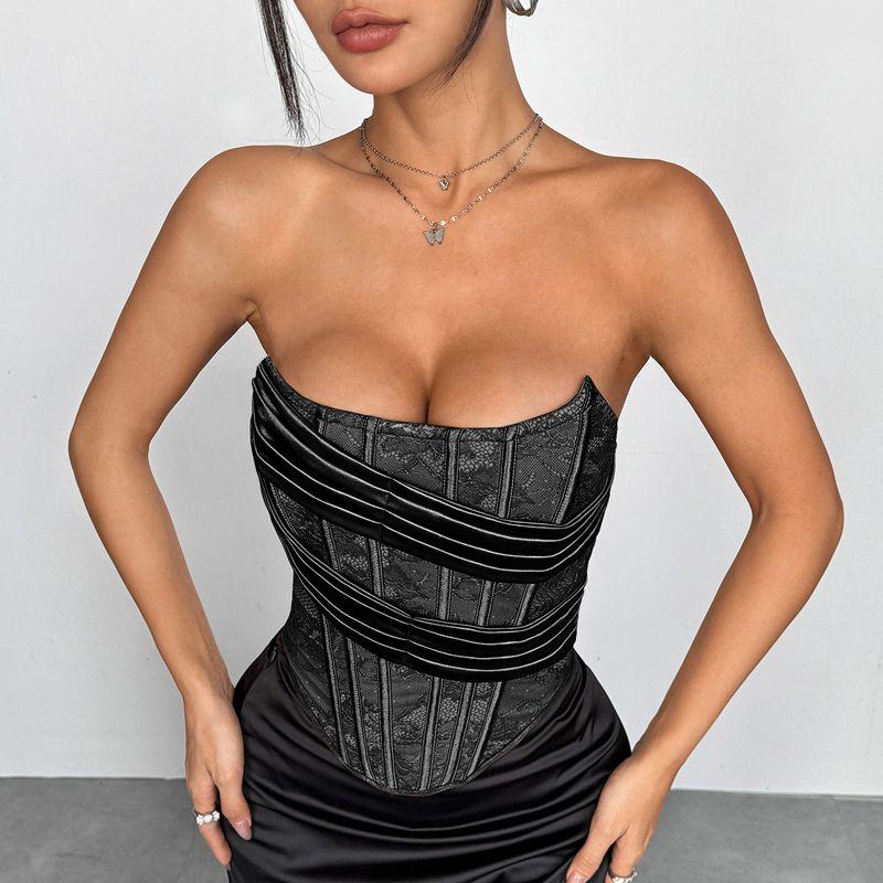 

Cross-Border New Products Summer Lace Chest Wrap Stylish Silm Street Shooting Fashion Special-Interest Backless Tube Top Tops Black L