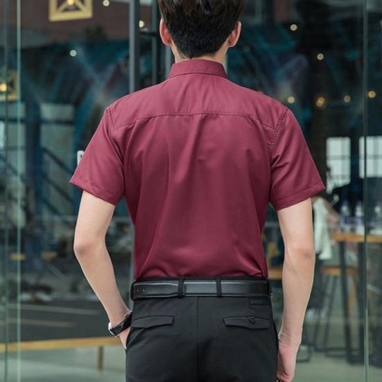 Men Summer Dress Shirt Slim Fit Short Sleeve Shirt Turn-Down Collar Button Up Shirt for Office Date Business Wear