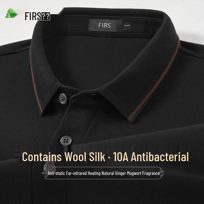 FIRS Men's 10A Antibacterial Silk & Wool Blend Color-Block Lapel Long-Sleeve Polo Shirt