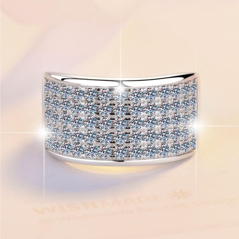 S925 Sterling Silver D Color 1.3ct Moissanite Diamond Ring Starry Wide Version Fashionable Engagement Ring Wedding Ring Gift for Girlfriend