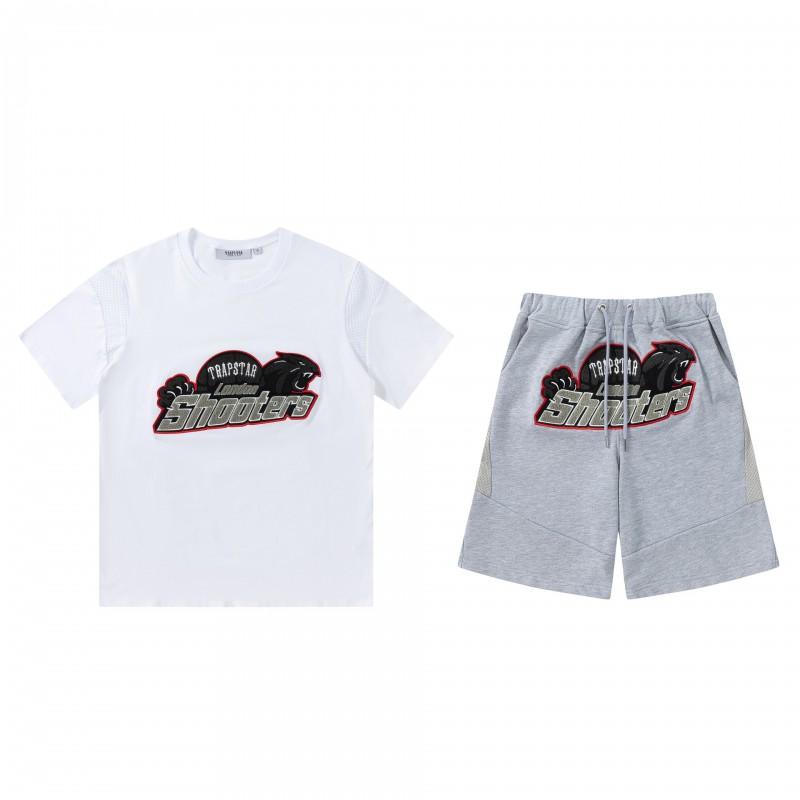 Mens Gradient Letter Embroidered Cotton Tee Shorts Set Streetwear Casual Outfit