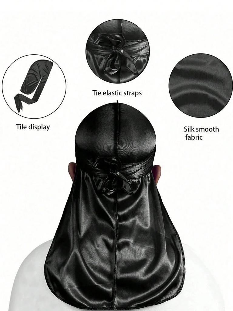 Unisex Silky Long Tail Durag Pirate Hat Turban Fashion Headwraps Cap Bandana Women Men Headwear Caps Hijab Hair Accessories