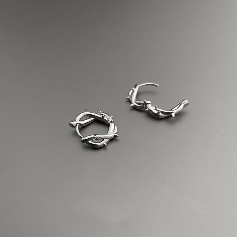 Punk Silver Color Thorns Hoop Earrings for Man Women Fashion Hip Hop Metal Geometric Twisted Ear Buckles Jewelry Accessories