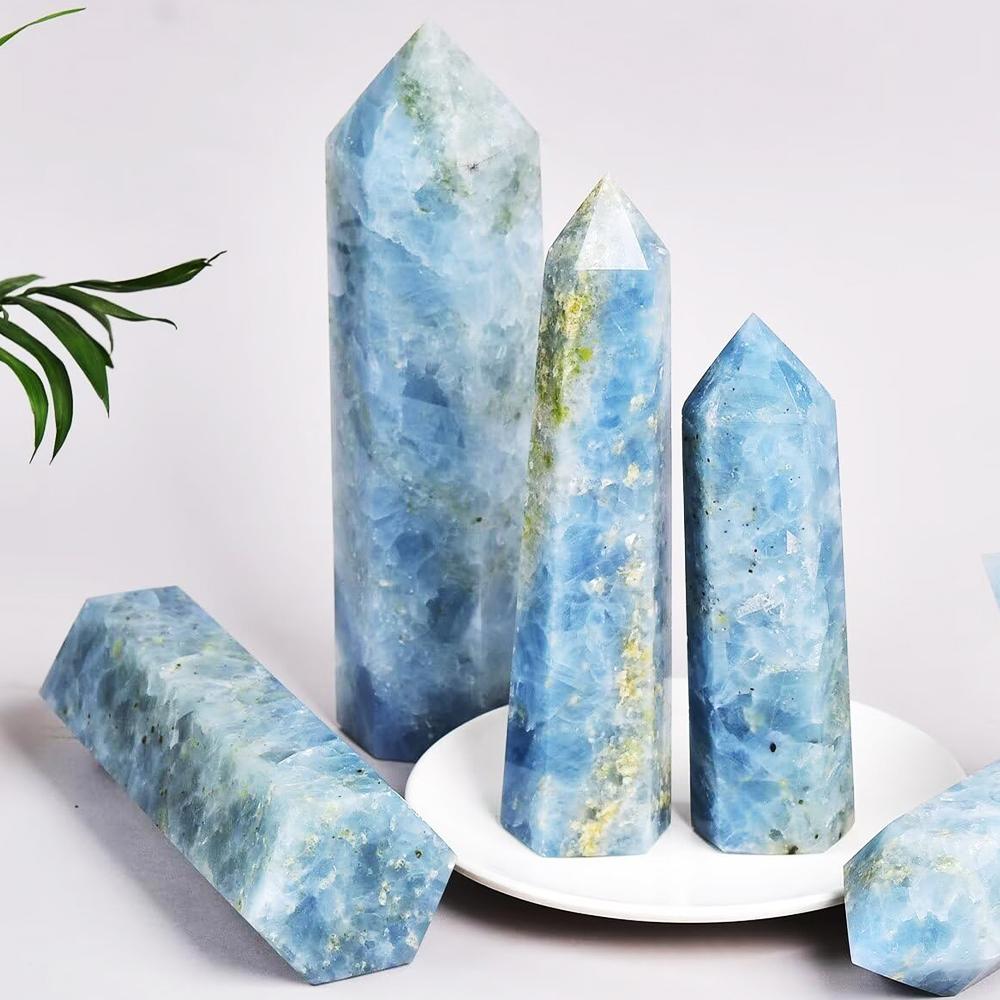 Natural Celestine Crystal Column Single Point Wand Home Decor Crafts Figurines Blue Celestite Hexagonal Prism Yoga Meditation