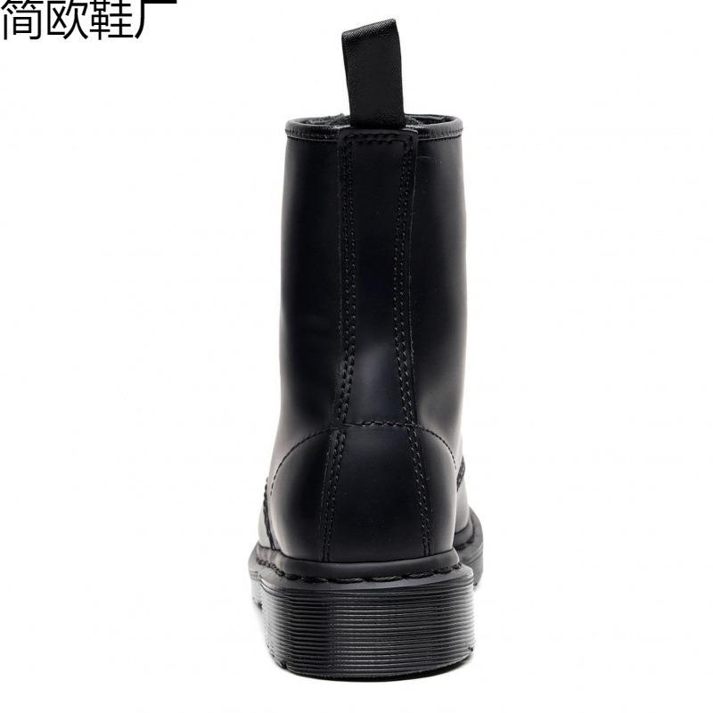 Tooling boots women's hard leather pure black line couple short boots men's and women's leather boots round head trend locomotive