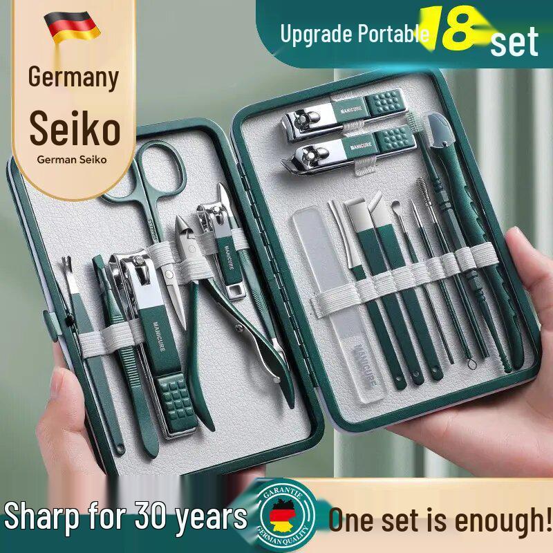 Nail Clipper & Pedicure Set: Angled Clippers, Ear Pick, Earwax Removal Tool with Case.