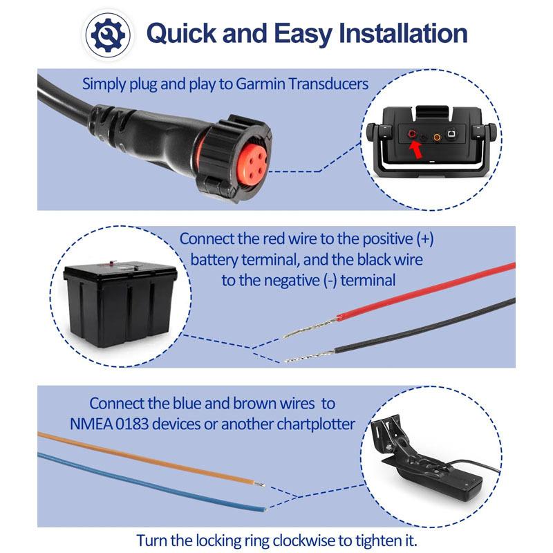 010-12445-00 Marine Power/Data Cable Threaded 4-Pin Fit for Garmin Transducers EchoMAP Chirp/Plus/UHD, GPSMAP & for Panoptix