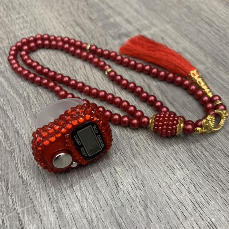 Tasbih Prayer Beads Wrap Bracelets with Counter Tasbih Prayer 99 Worry Beads Misbaha Islamic Allah & Mohammed Rosar