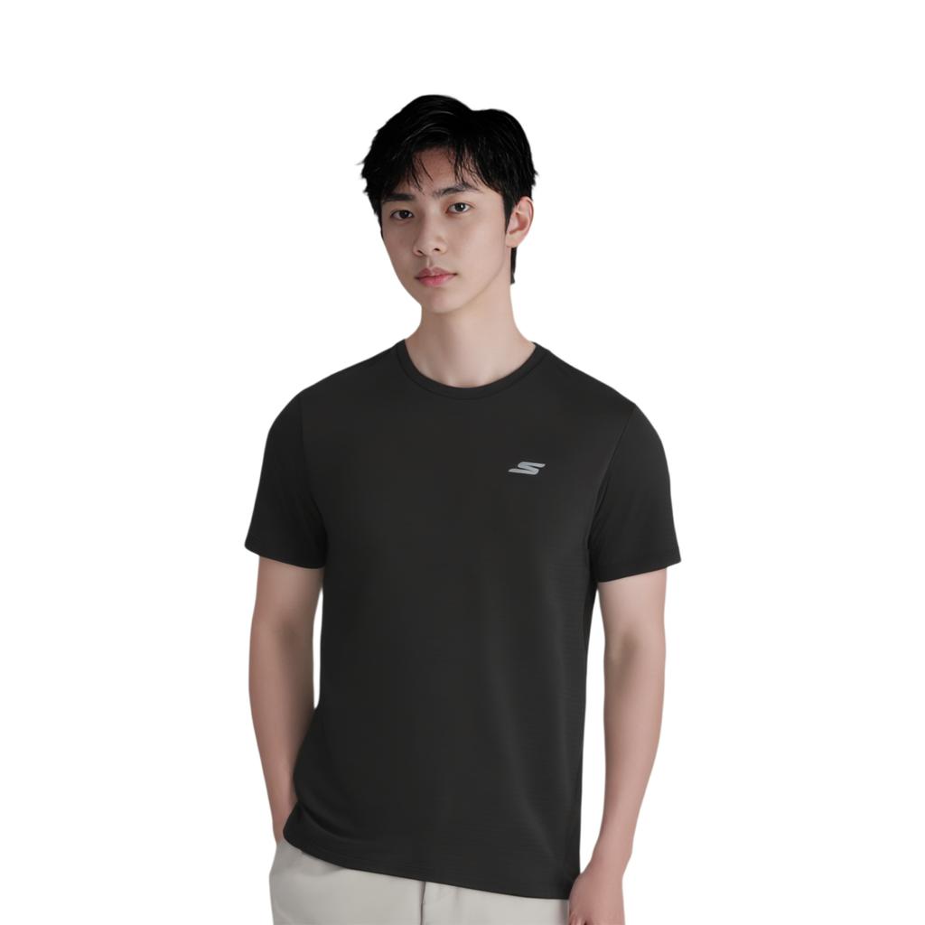 Skechers Godri Comfortable Sports Series Soft Fashionable Versatile Short Sleeve T-Shirt Men tops Carbon-Black P225M020-0018