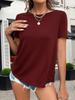 Women's Twist Backless Short Sleeve Top Round Neck Curved Hem Casual Tee