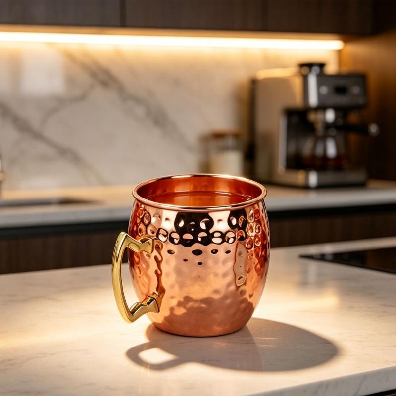 Copper Cocktails Mug with Textured Metallic Finish, Hammered Moscow Mules Cup for Home Dining, Kitchen Bar, Parties, Camping, and Picnics