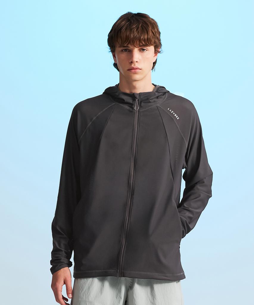 Leijibi Tech Flow Hydro Performance Loose Fit Hooded Zip-Up Rash Guard W Charcoal