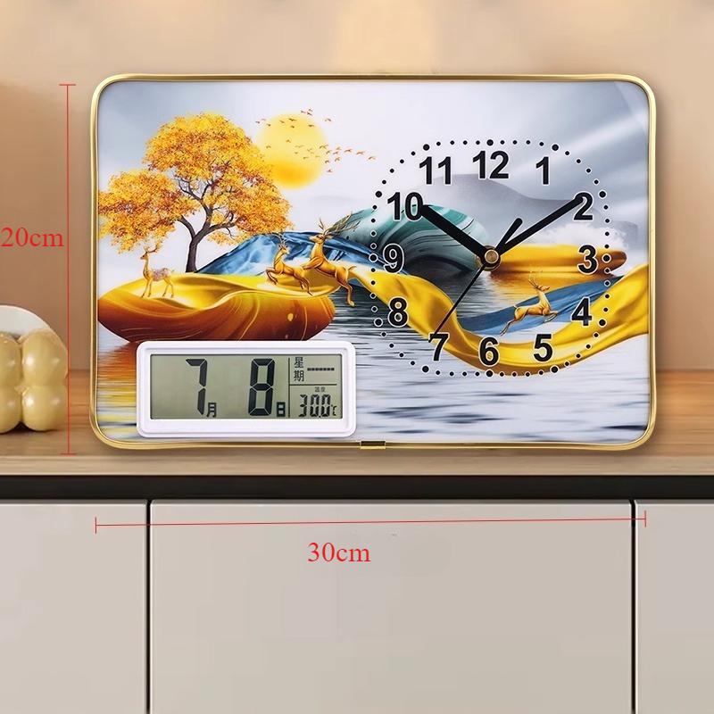Creative Simple Desktop Clock Office Ornament Perpetual Calendar Bedroom Living Room Table Clock Silent Home Desktop Clock