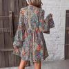 Abito Elegante Floreale da Donna a Manica a Campana con Scollo a V Stile Maturo Patchwork Retrò Francese Slim Sexy Elegante Abito Lungo da Donna