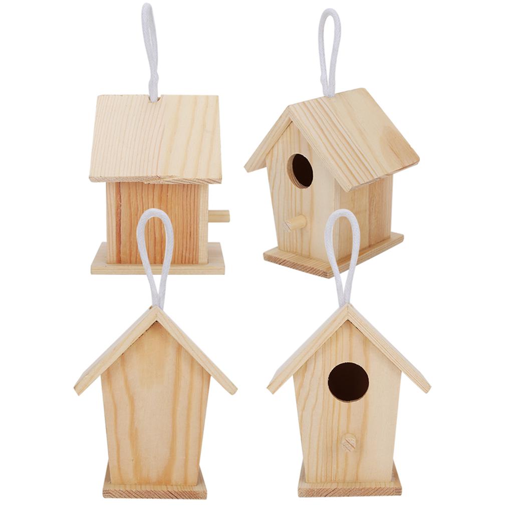 4Pcs Mini Outdoor Hängen Holz Vogel Haus Nester Käfig Ornament für Garten Balkon