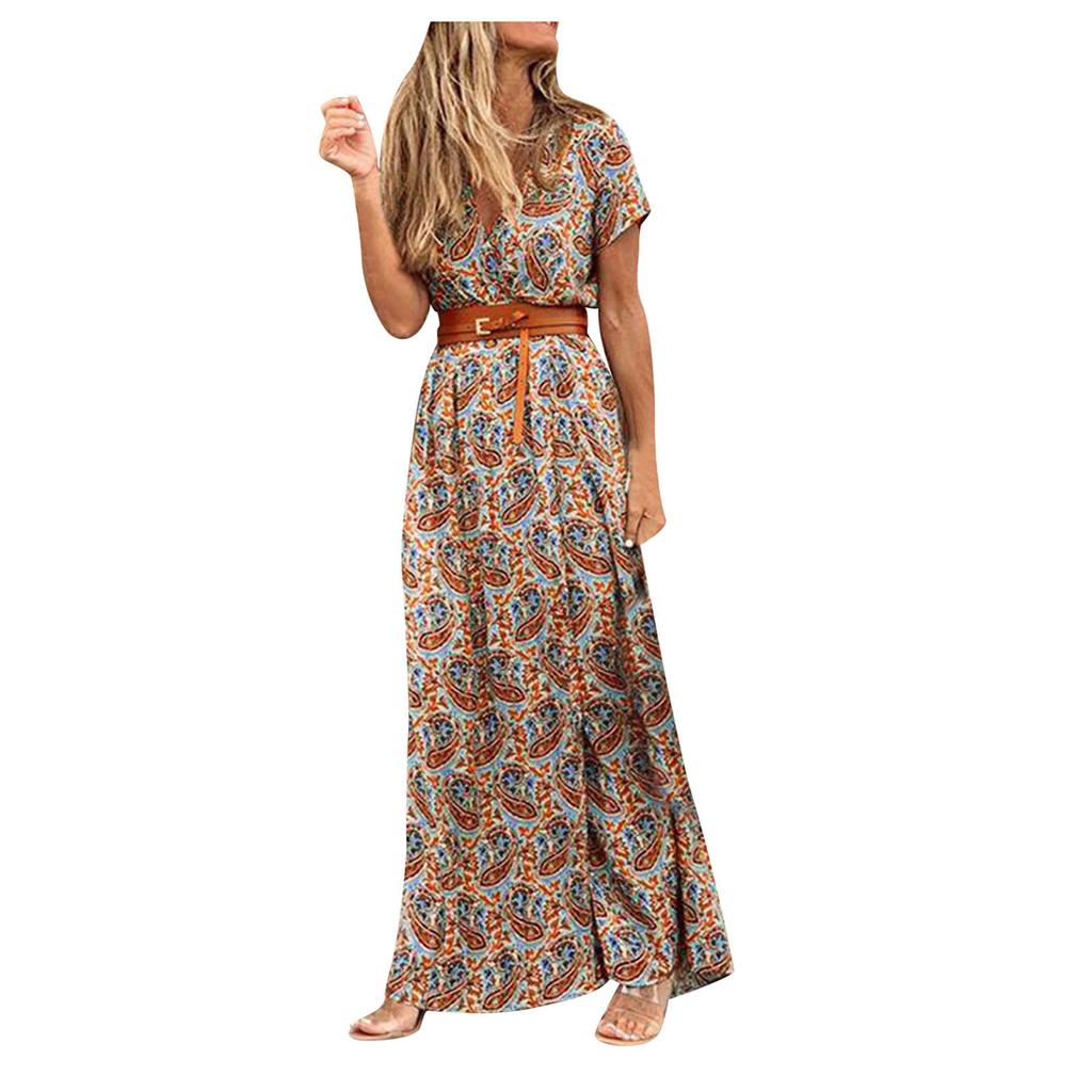 Women Short Sleeve Floral Maxi Long Dress Ladies Boho Party Evening Casual Dress