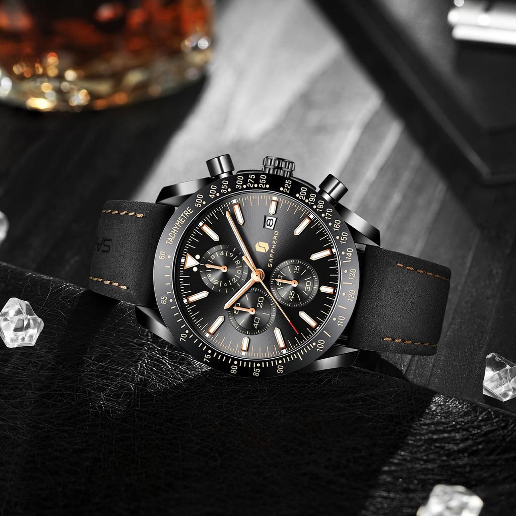 BY BENYAR Analog 50M Water Leather Quartz Gift for Men Men's Watch, Chronograph, Watch, Resistant, Business, Simple, Stylish, Popular, Formal, Strap,