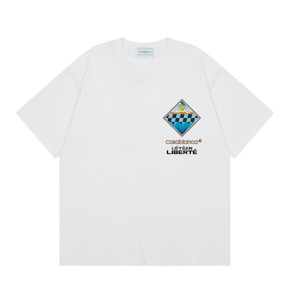 Grenzüberschreitend auf Lager exklusiv Casablanca Doppelgaze reine Baumwolle Unisex T-Shirt Hip-Hop lässig Kurzarm locker Rundhals